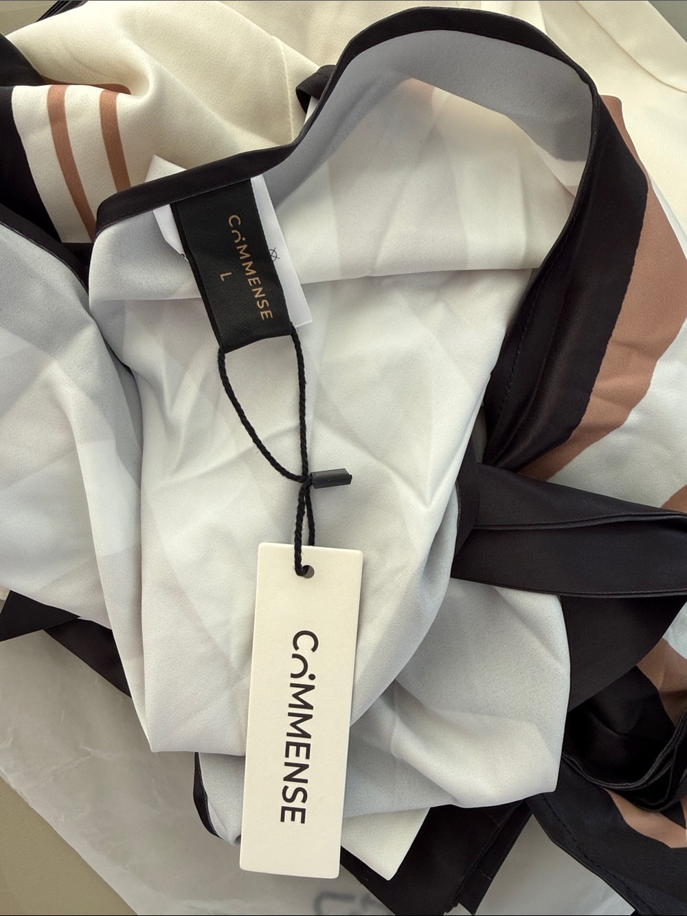 Commense Cream Wide-Leg Pants with Black and Tan Stripe Top (Full set) - Picture 3 of 4